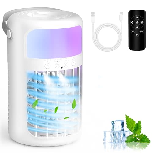 Portable Air Conditioner, 2025 Upgraded 4-IN-1 Ultra-Quiet Design Portable AC Unit with 2 Cool Mist & Speeds1500ml Remote Control Air Conditioner Evaporative for Home,Office,Bedroom, Camping