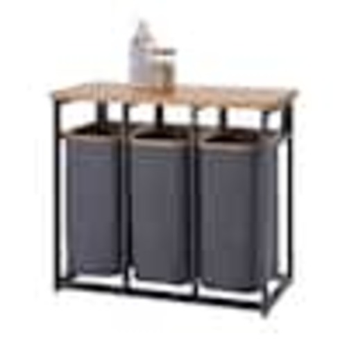 TRINITY Dark Gray 36 in. x 17.3 in. x 30.7 in. Wood (Bamboo) 3-Bag Laundry Sorter TRJLDG-2111