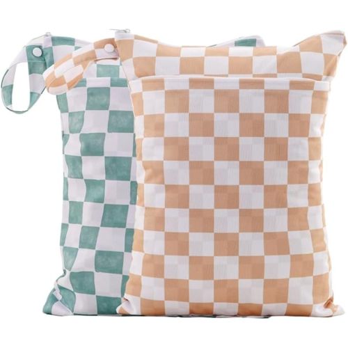 Wet Dry Bags with Two Zippered Pockets and Handle, Reusable Storage Bag for Breast Pump Parts & Baby Items, Waterproof Diaper Bags, Yoga Gym Bag for Swimsuits or Wet Clothes-2pcs, 11.8*15.75"