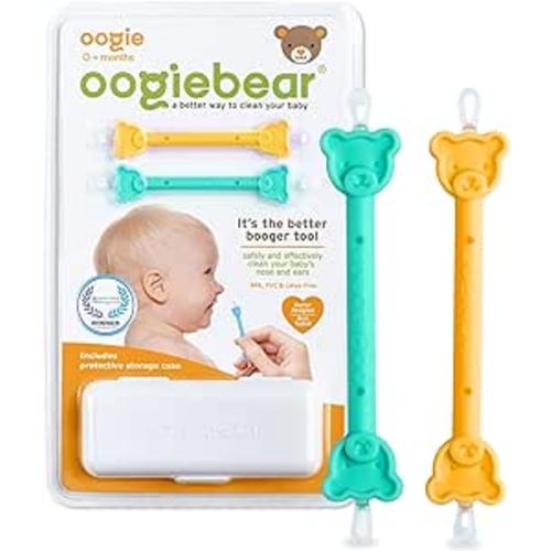 oogiebear: Baby Nose Cleaner & Ear Wax Removal Tool - Safe Booger & Earwax Removal for Newborns, Infants, Toddlers - Dual-Ended - Essential Baby Stuff, Diaper Bag Must-Have, Orange & Seafoam with case - 1 Orange + 1 Seafoam booger picker