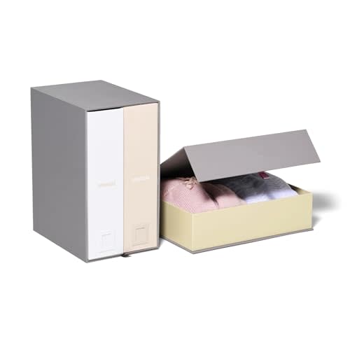 Savor | Deluxe Baby Keepsake and Overflow Box | Slate  –  Fabric Bound Acid-Free Newborn Keepsake and Memory Organizers with Labels for Pregnancy, Mother’s Day, Shower, and Maternity Gifting