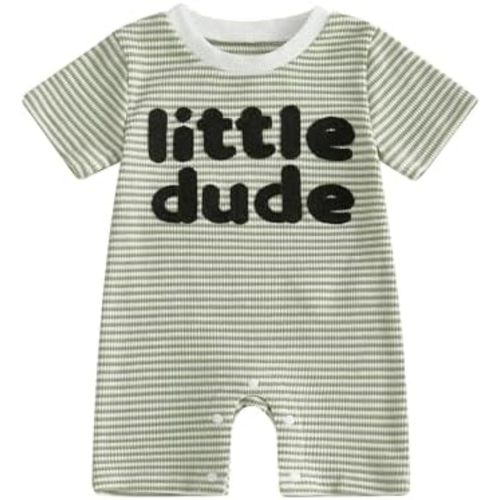 Newborn Infant Baby Boy Summer Jumpsuit Letter Embroidery Short Sleeve Crew Neck Romper Waffle Outfit