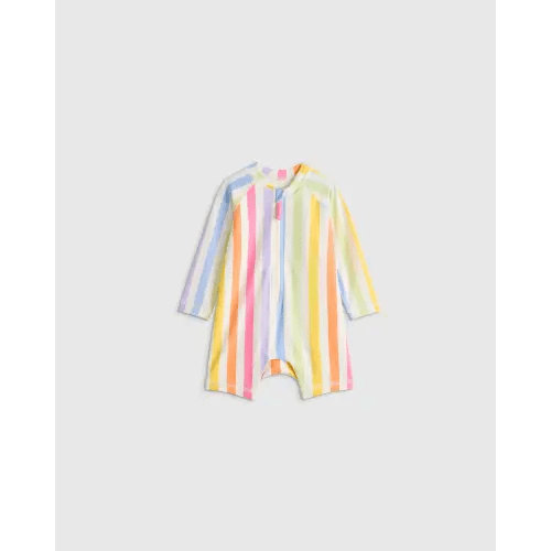 Long Sleeve Zip-Up Rash Guard One-Piece - Baby in Peri Beach Stripe