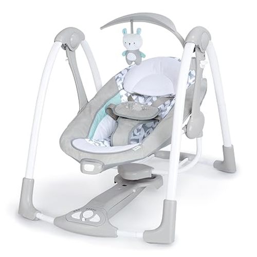 Ingenuity ConvertMe 2-in-1 Compact Portable Automatic Baby Swing & Infant Seat, Battery-Saving Vibrations, Nature Sounds, 0-9 Months 6-20 lbs (Swell)