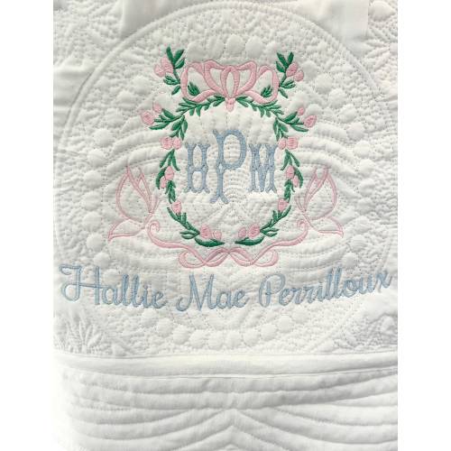 Personalized Baby Quilt: Vintage Butterfly Crest, Embroidered Monogram