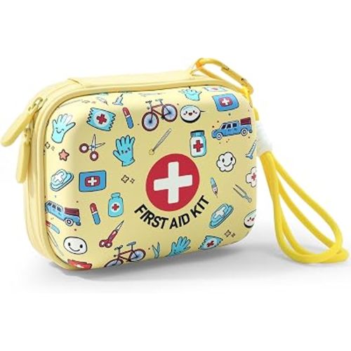 Mini First Aid Kit for Kids - 160 Pcs Hard Shell Emergency Kit, Yellow