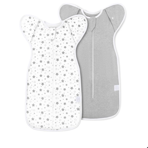 2-Pack Baby Swaddle Sleep Sack 0-3 Months - Arms Up Transitional Swaddle for Newborns, Baby Sleep Sack with Cuff Removable & 2-Way Zipper, Gray Stars Design