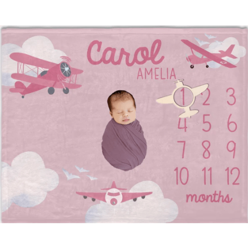 Girl Airplane Baby Milestone Blanket, T52