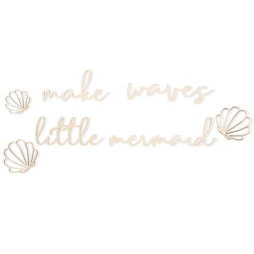 MAMUXI Lettering Wood Make Waves Little Mermaid - Plywood Words Sign For Wall Art, Photo Prop Make Waves Little Mermaid, Nursery Wall Art, Wooden Word Text Art (Make waves little mermaid)