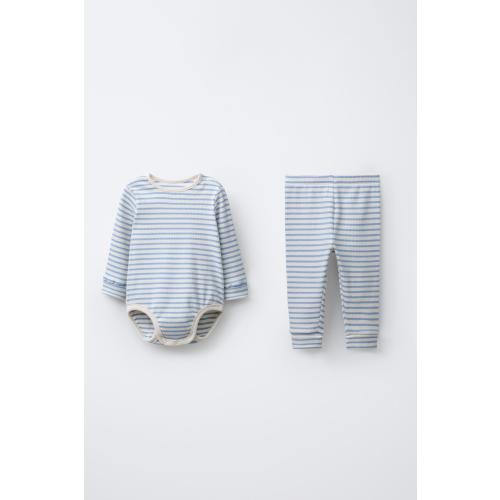 STRIPED BODYSUIT AND LEGGINGS SET - Light blue | ZARA United States