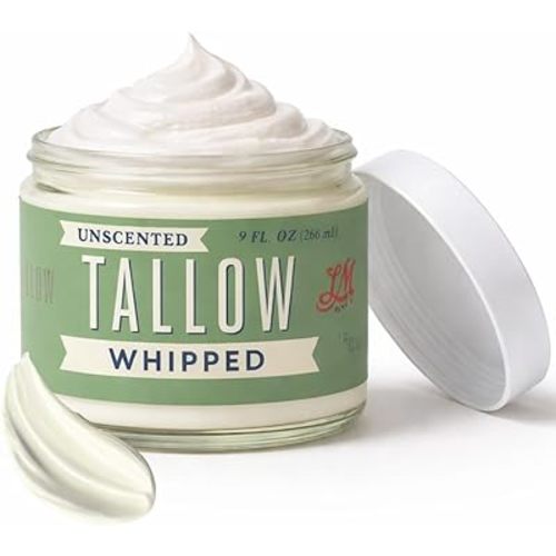 Whipped Tallow 9oz - All Natural Face Cream + Whole Body Moisturizer for Dry Skin - No Preservatives, Parabens or Seed Oils - 100% Pure, No Added Fragrance - USA Made (Unscented)