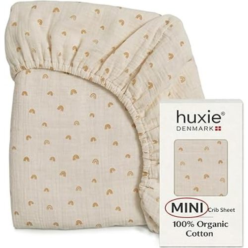 Mini Crib Sheets - Organic Cotton Muslin Fitted Crib Sheet for Pack and Play - Ultra-Soft and Breathable for Boys and Girls (Mini Rainbows)
