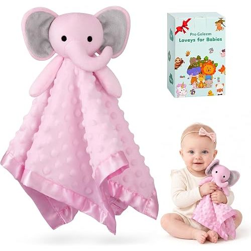 Pro Goleem Baby Girl Gifts Elephant Security Blanket with Stuffed Animal Snuggle Toy Lovey Soft Lovie Baby Registry Search for Infant and Toddler Pink 16 Inch