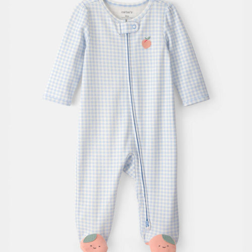 Baby Girl Peach Gingham 2-Way Zip 100% Cotton Sleeper - Blue | Carter’s Oshkosh Canada