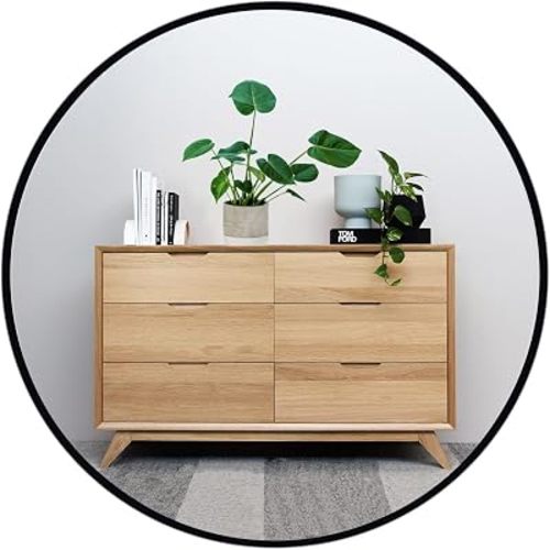 Black Circle Mirror, 20 inch Round Mirror Metal Frame, Black Bathroom Mirrors for Bedroom, Bathroom, Living Room, Over Sink, Rustic, Vanity