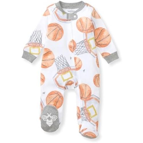 Burt's Bees Baby Baby Girls Pajamas, Zip Front Non-Slip Footed Sleeper Pjs, 100% Organic Cotton