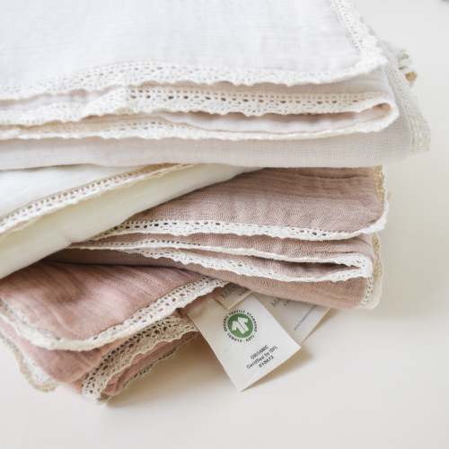 Organic Baby Blanket Muslin - Blush Oat + Ivory Lace - Open Box