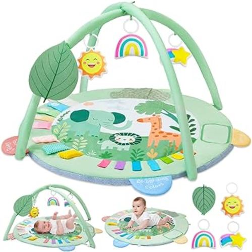 Baby Play Gym Mat Tummy Time Mat, Washable Baby Activity Play Mat for Sensory, Visual, Hearing, Touch Development, Baby Toys Shower Gift for Newborn Essentials