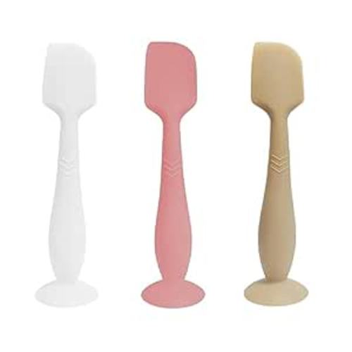 3 Pack Baby Diaper Cream Spatula Applicator, Soft Silicone Butt paste Spatula Diaper Cream Brush with Suction Cup Base (White, Red, Gray)