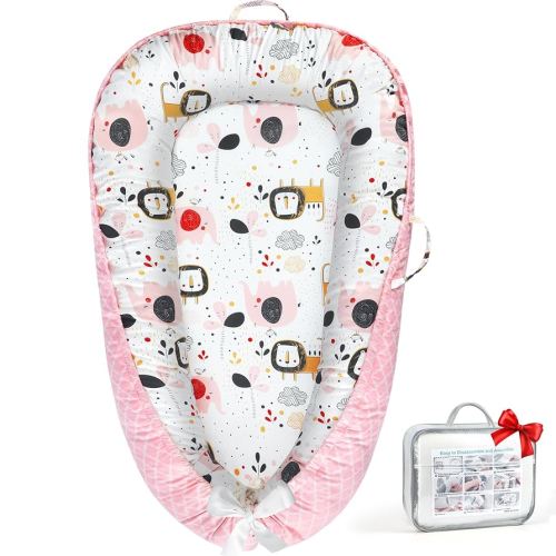 Baby Lounger - Baby Lounger for Newborn 0-24 Months, Breathable Pure Cotton Baby Nest Lounger Cover, Baby Registry Newborn Essentials Gifts, Portable Floor Tummy Time Lounger for Home & Travel