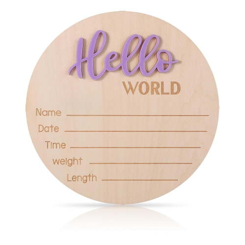 LZLINGMEI Announcement Sign, 5.9in Wooden Hello World Sign Baby Welcome Sign Birth Baby Name Plaques for Newborn Boys and Girls Photo Props Baby Shower Hospital