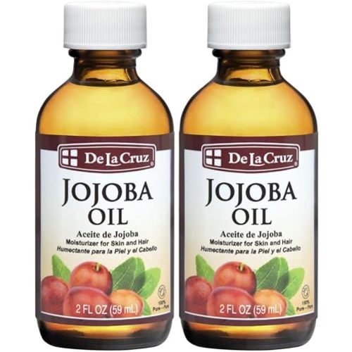 De La Cruz 100% Pure Cold-Pressed Golden Jojoba Oil - Organic Jojoba Oil for Hair and Skin - 2 FL OZ - 59 mL (2 Bottles)