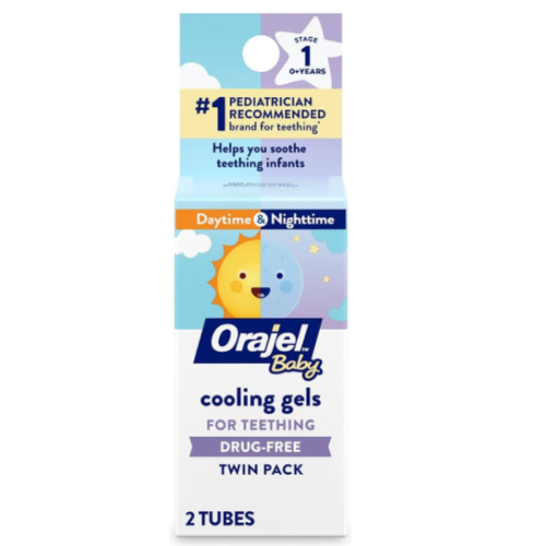 Orajel Baby Daytime & Nighttime Cooling Gels for Teething, Drug - Free, #1 Pediatrician Recommended Brand for Teething*, Two 0.18oz Tubes