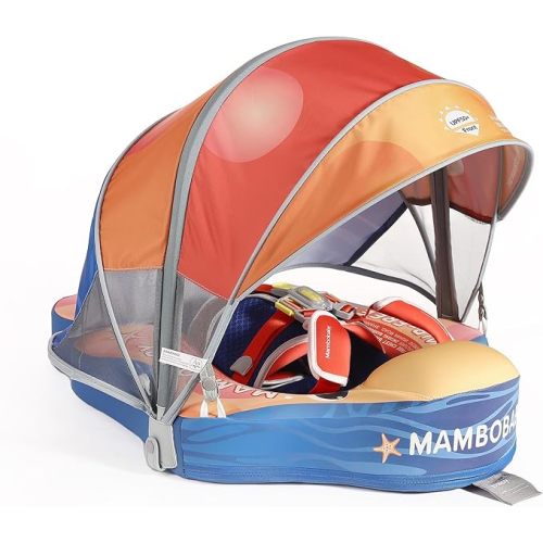 Mambobaby Float with Canopy, Non-Inflatable Swim Trainer for Infants and Toddlers 3-24 Months, Avoid Flip Design, UPF 50+, Safe & Comfortable Baby Pool Float