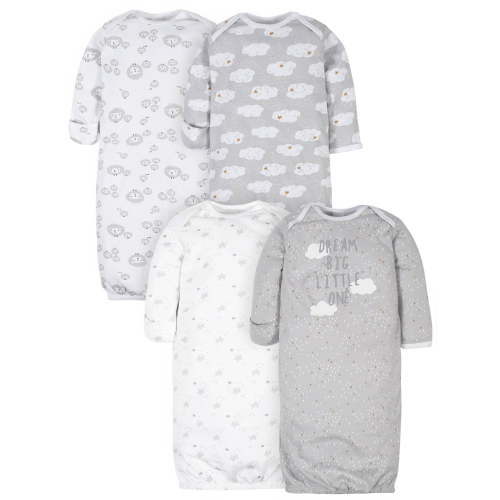 Gerber Baby Boy or Girl Gender Neutral Long Sleeve Gowns, 4-Pack, Preemie - 0/6 Months