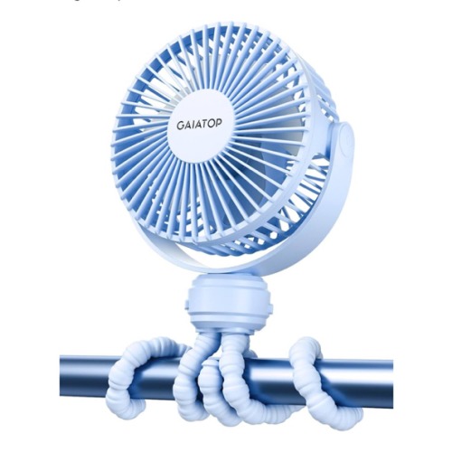 Gaiatop Mini Portable Stroller Fan, Battery Operated Small Clip on, Detachable 3 Speed Rechargeable, 360° Rotate Flexible Tripod Better Cooling for Car Seat Crib Treadmill Travel Blue