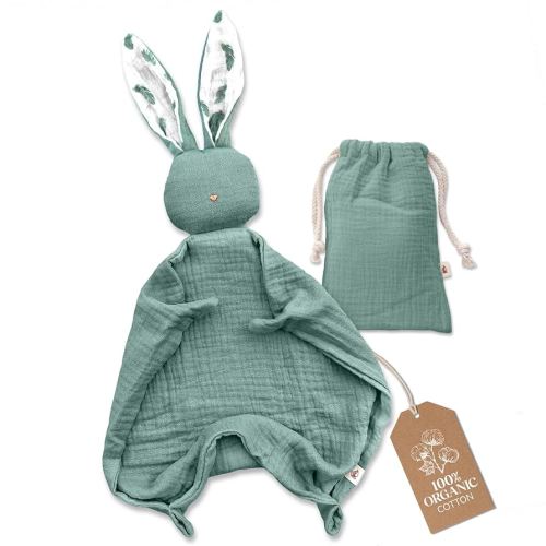 Mikito Organic Cotton Baby Muslin Lovey Bunny - Oeko-TEX & GOTS Certified - Security Blanket & Perfect Loveys for Babies - Unisex New Baby Gift for Ultimate Comfort & Peaceful Dreams