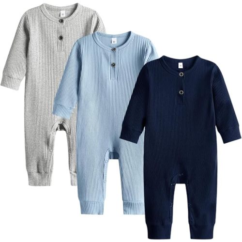 Bafeicao Baby Boy Girl 2/3 Pack Solid Romper Ribbed Short/Long Sleeve Bodysuit Jumpsuit Infant Knitted Outfits Clothes