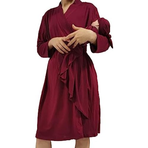 QTECLOR Mommy Robe for Maternity with Matching Swaddle Blanket Girls Boys, Delivery Labor Robe for Hospital Women Dress