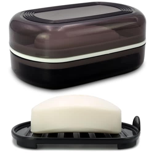 HAYSNA Travel Soap Container, Bar Soap Holder, Portable Soap Case, Soap Dish with Lid for Traveling, Camping, Gym, Bathroom (Black Style-1)