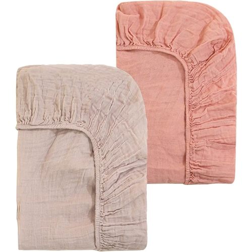 2 Pack Muslin Crib Sheets for Boys Girls 52"x28", Organic Cotton Fitted Baby Crib Sheet Soft and Breathable for Standard Crib Mattress & Toddler Mattress Bedding Set