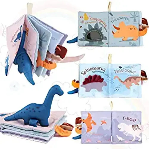 Richgv Soft Baby Books Toys 0-3-6-12 Months, 3D Touch and Feel Crinkle Books, Baby Boy Girl Christmas Gifts, Cloth Books Baby Stroller Sensory Toys, Newborn Infant Toys Gifts Tummy Time Toys - Dino