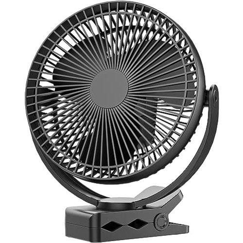 Clip on Fan, Rechargeable Portable Fan, 8 Inch Small Desk Fan - 10000mAh Battery Powered Fan with 4 Speed, 360° Rotation Personal Fan Suitable for Golf Cart, Bedroom, Travel and Camping (Black)