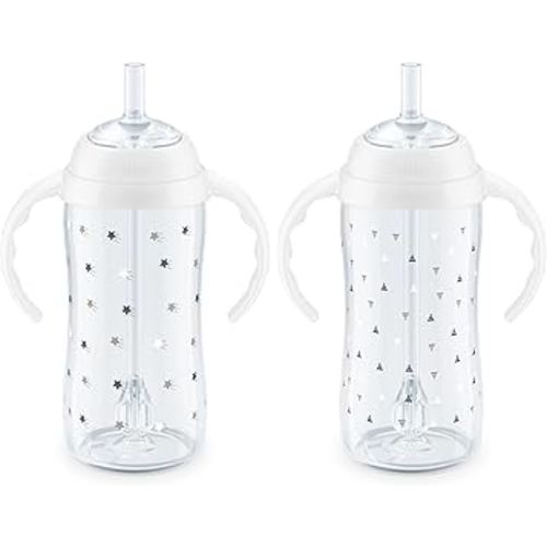 NUK Learner Straw Cup, 10oz, 2-Pack - Toddler Sippy Cup with Soft Straw for Easy Drinking, Suitable for Ages 8 Months and Up, Timeless Collection