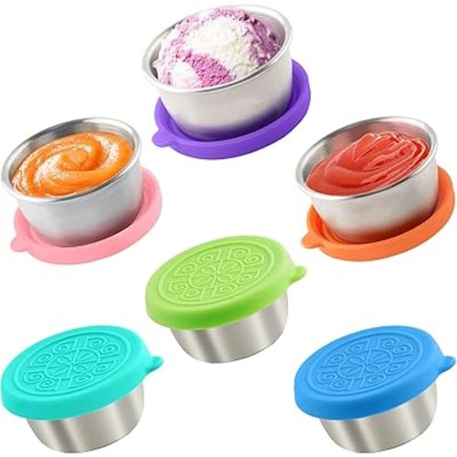 6x1.6 Oz Salad Dressing Containers with Lids, Small Leakproof Reusable Stainless Steel Salad Dressing Container to Go for Lunch Boxes, Sauce containers, Picnics, Travel Meal Prep and Kitchen Storage