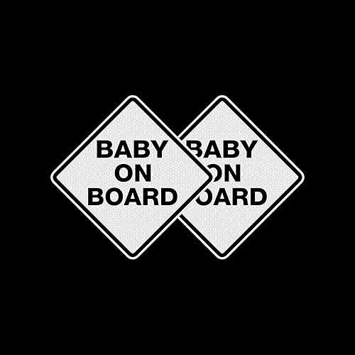 2pcs Reflective Car Sticker Baby on Board High Intensity Reflective Sticker for Car Waterproof Safety Warning Auto Bumper Window Sticker Kids on Board Decal (White)