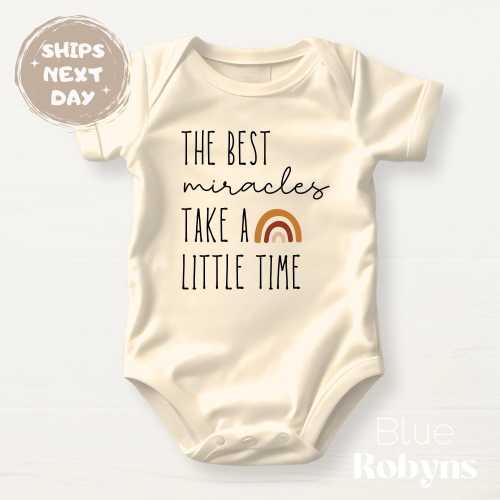 Cute Rainbow Baby Bodysuit - The Best Miracles Take A Little Time Baby Clothes Cute Baby Shower Gift Newborn Outfit for Baby Reveal IVF Baby