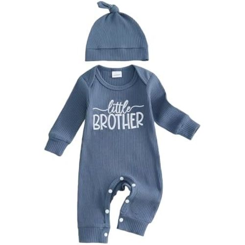 allshope Newborn Baby Boy Fall Outfit Romper Lil Bro Embroidery Long Sleeve Jumpsuit Bodysuit Infant Winter Clothes