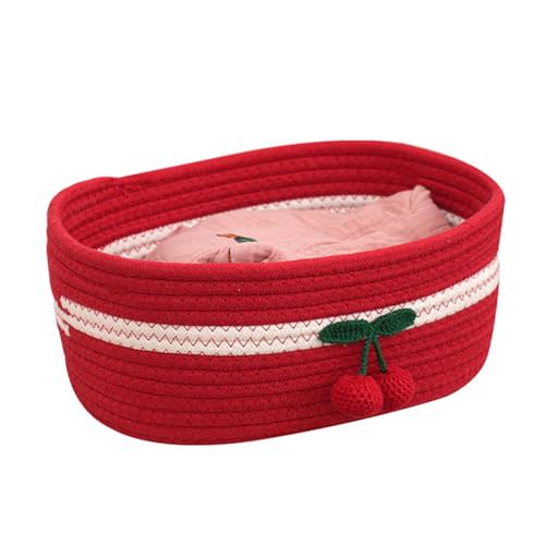 Rectangle Storage Basket Cotton Rope Woven Baskets for Organizing,Cute Cherry Basket for Kids, Baby Nursery,Cat Dog Toy Baskets,Organizer Bins for Shelves 11.8×10.6×4.3INCH