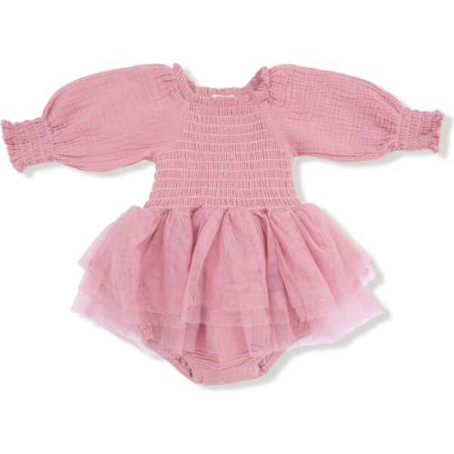 Long Sleeve Smocked Bubble with Tutu Solid Muslin Rose Elegance - Angel Dear | Maisonette