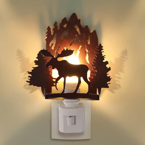 Tuanse Forest Moose Plug in Night Light Wilderness Farmhouse Metal LED Night Light Decorative Vintage Forest Mountain Lamp Decor for Bedroom Living Room Bathroom Holiday Christmas Gift