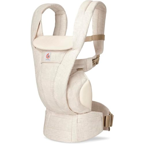 Ergobaby Omni Deluxe Baby Carrier for Newborn to Toddlers 0-48 Months (7-45 lbs) - 4-Position Natural Linen Baby Carrier with Ergonomic Support, Storage Pockets, and Sun Hood - Natural Linen