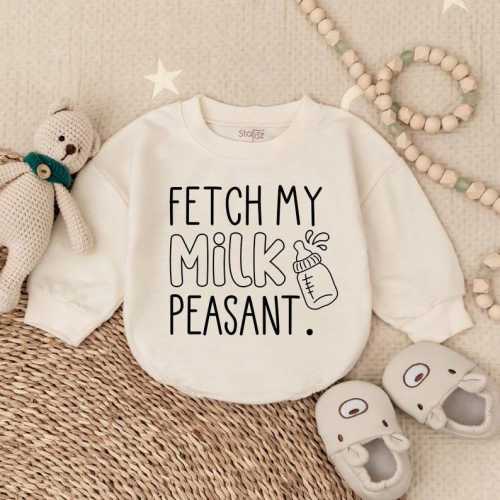 Fetch My Milk Peasant Baby Bubble Romper, Cute Baby Clothes Baby Shower Baby Gift Ideas, Bodysuit For Newborn, Funny Milk Baby Gift For Baby