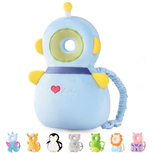 JunNeng Baby Head Protector Backpack, Toddler Walking Fall Head Protection, Robot Blue