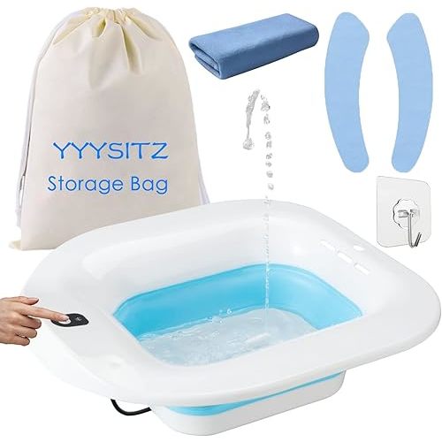 Sitz Bath, Electric Sitz Bath for Hemorrhoids, Sitz Bath for Toilet Seat, Postpartum Care Basin, Sitz Baths Salts Bowl for Women Men, Sits Bath Soak Pan, Hip Bath Tub, Collapsible, Blue