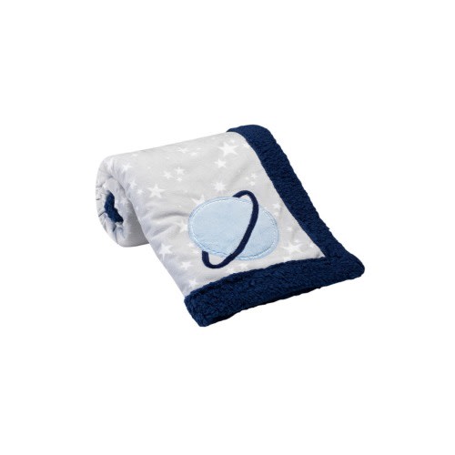 Milky Way Stars and Planet Minky/Faux Shearling Soft Baby Blanket